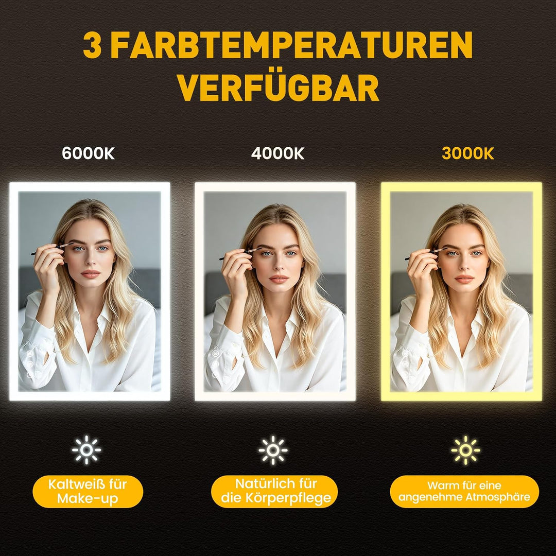 Dripex LED Badspiegel 80x60cm, Badezimmerspiegel mit Bluetooth und Steckdose 60L x 80B cm mit Steckd