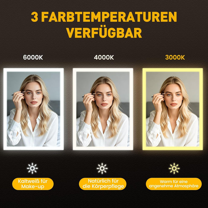 Dripex LED Badspiegel 80x60cm, Badezimmerspiegel mit Bluetooth und Steckdose 60L x 80B cm mit Steckd