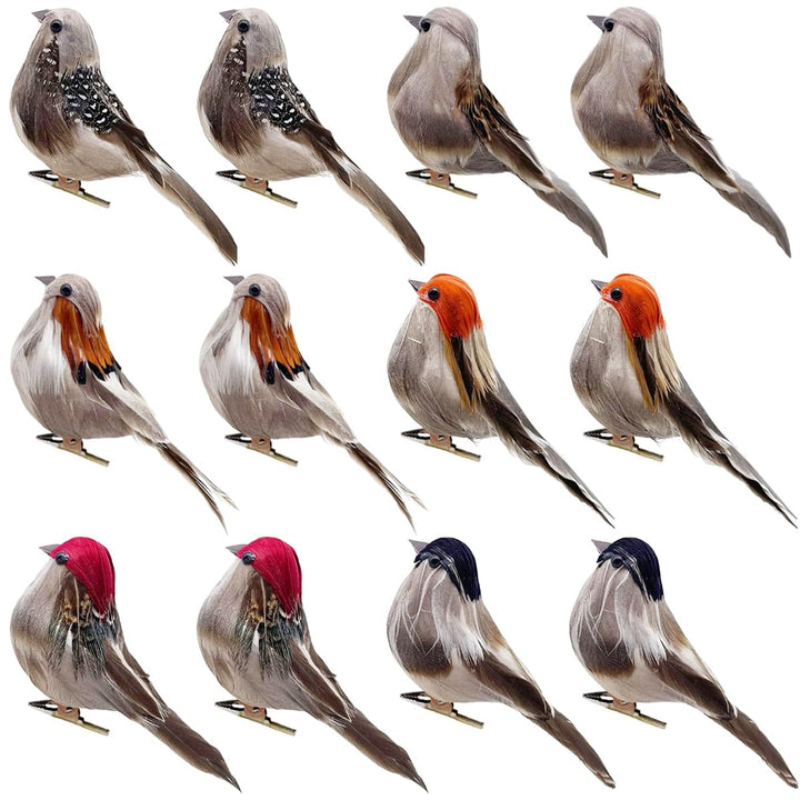 lwingflyer 12 Stück Künstliche Vögel Naturgetreu Deko Spatz Weihnachten Deko Vogel mit Clip für Gart