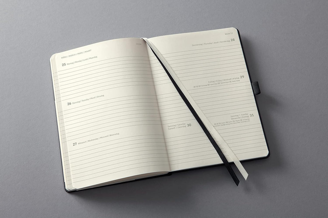 SIGEL C2401 Terminplaner Wochenkalender 2023/2024, ca. A5, schwarz, Hardcover, Gummiband, Stiftschla