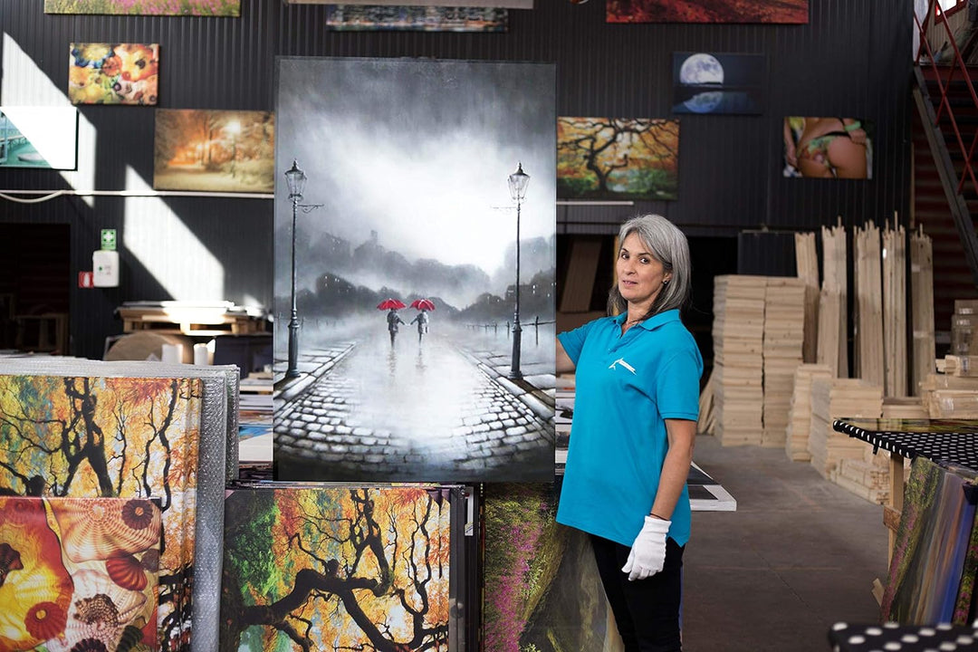 Startonight Leinwandbilder Schwarz und Weiss Zwei rote Regenschirme, Doppelansicht Überraschung Mode