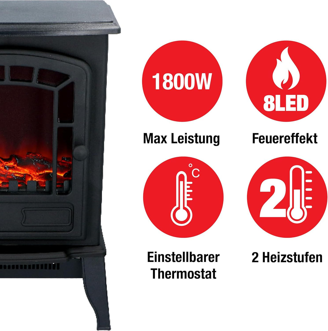 Classic Fire Kaminofen Narvik - Elektrokamin mit Heizung und Kaminfeuer LED - Künstliches Feuer - El