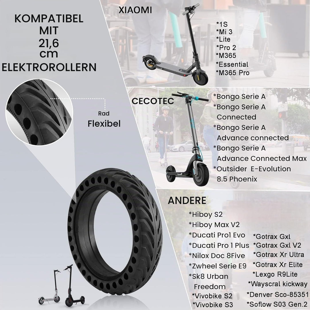 ANSENI Xiaomi M365 e Scooter Reifen, 8.5 Zoll Ersatzräder Solid Reifen, Vollreifen für Xiaomi M365,