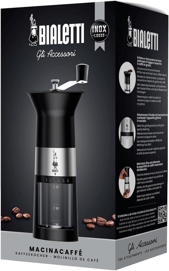 Bialetti Manuelle Kaffeemühle von, Edelstahl, Mattschwarz