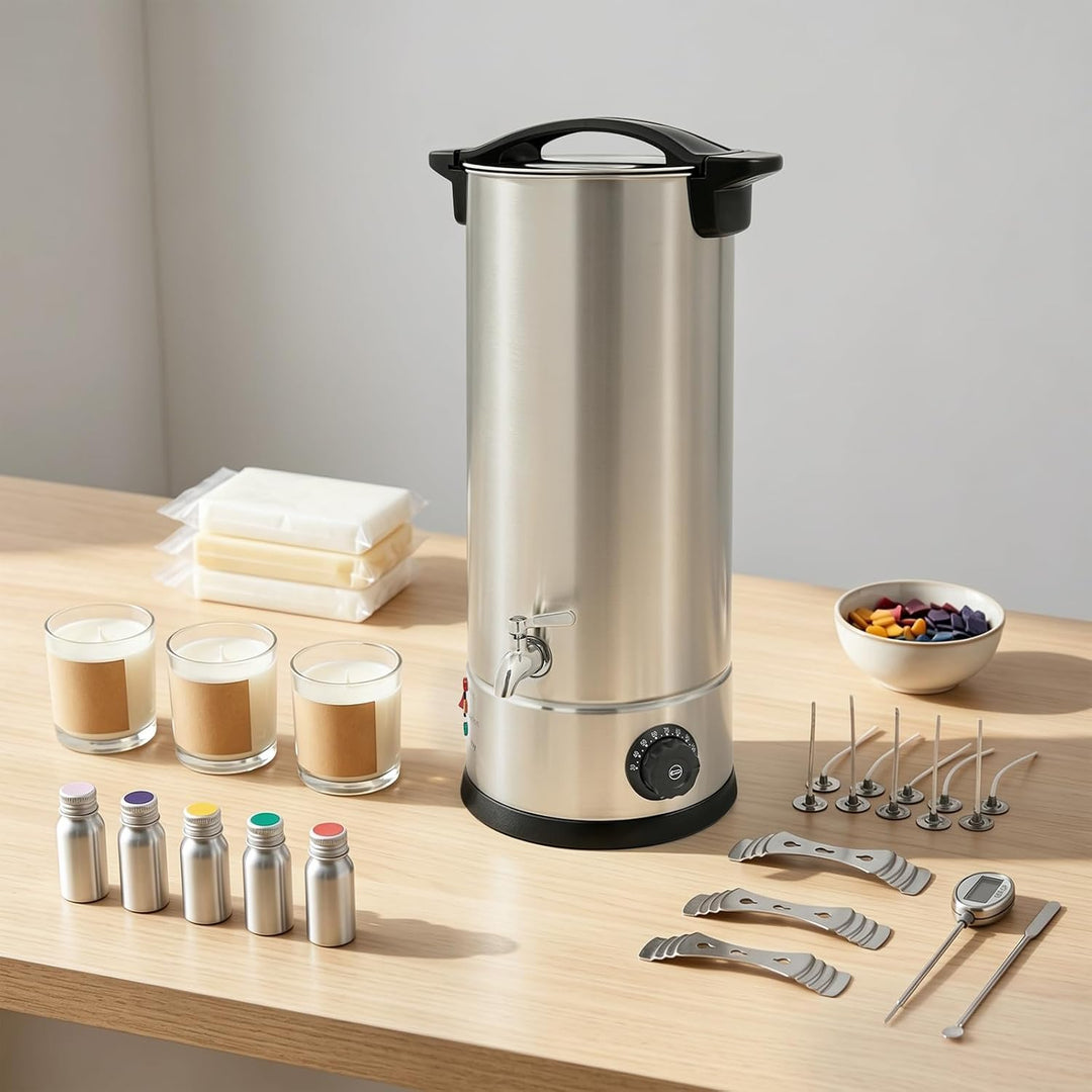 Wachsschmelzer 9L, Wachsschmelztiegel mit Temperaturregelung für Kerzen | 1800W 304 Edelstahl + PP,