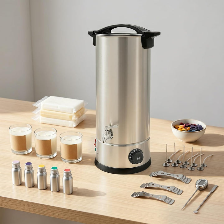 Wachsschmelzer 9L, Wachsschmelztiegel mit Temperaturregelung für Kerzen | 1800W 304 Edelstahl + PP,