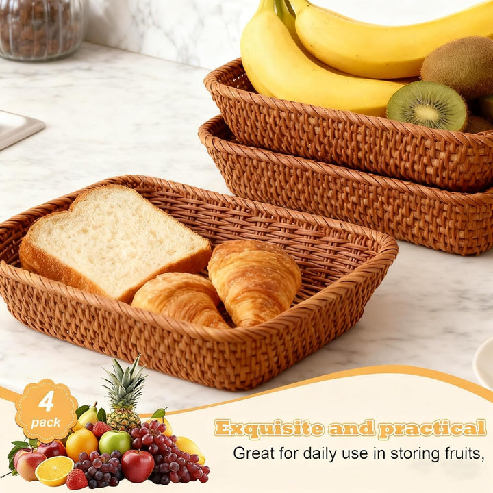 DAJAVE 5er Set Brötchenkorb 35 x 25 x 7 cm Brotkörbchen Brotkorb Geflochten Wicker Basket Rattan Kor