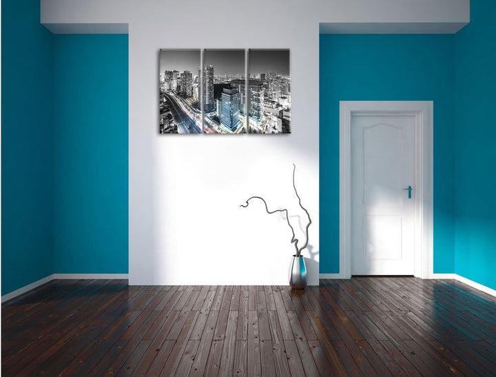 Pixxprint Moderne Architektur in Tokio / 3-Teilig/Gesamtmass 120cm Leinwandbild bespannt auf Holzrah