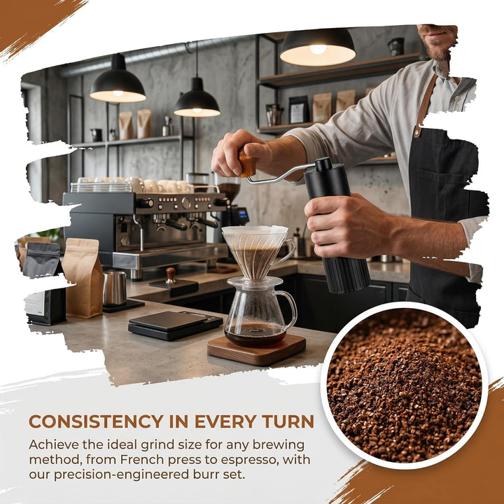 Handkaffeemühle mit CNC 420 Edelstahl Kegelmahlwerk, Verstellbarer Mahlgrad Tragbare Manuelle Kaffee