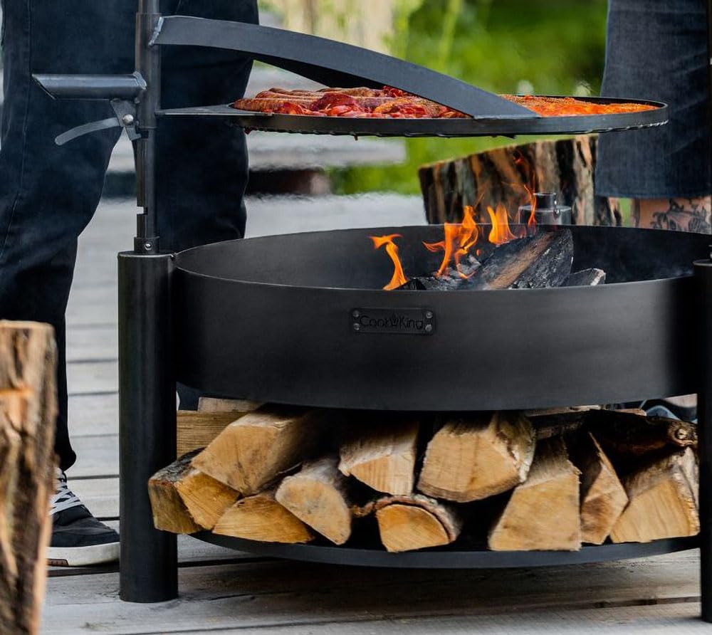 CookKing Feuerschale Montana X 60 mit Holzlager und Zubehör aus Rohstahl Ø 60 cm handgeschweisst wet