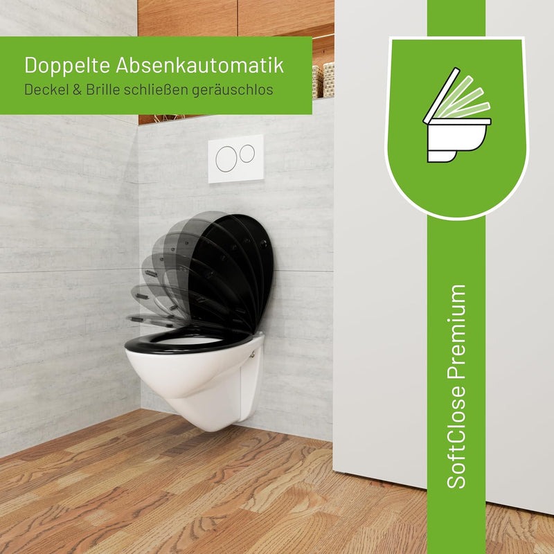 LUVETT® WC-Sitz S100 mit Glitzer-Steinen, oval, mit Absenkautomatik SoftClose®, abnehmbar, antibakte