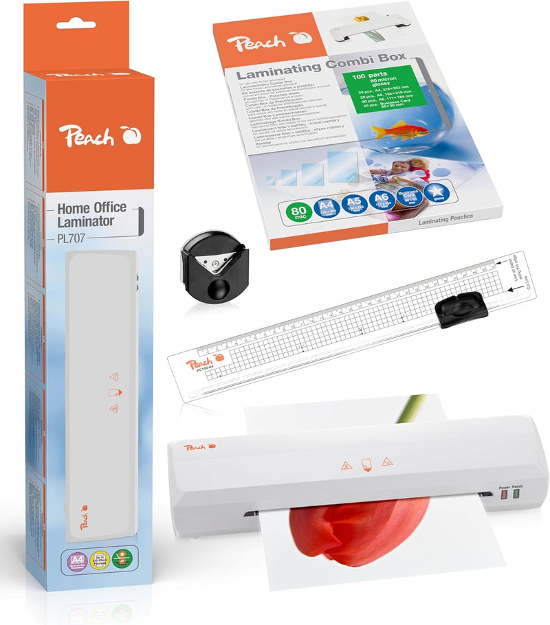 Peach 4 in 1 Laminierset inklusive Laminiergerät, Eckenrunder, Rollenschneider und Folien - für Heim