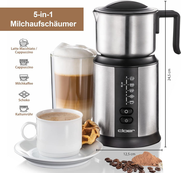 Cloer 7789 Induktions-Milchaufschäumer, für bis zu 450 ml, kalter oder warmer Milchschaum, heisse Sc
