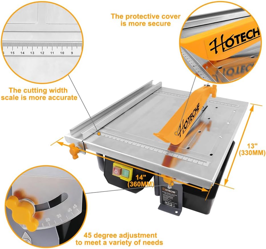 Hoteche 600W Fliesenschneider | 33mm Schnitttiefe | 0-45° Schrägschnitt | 330x360mm Arbeitsplatte |