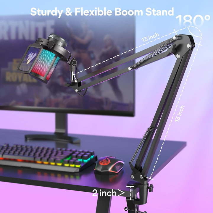 MAONO Gaming USB Mikrofon, Noise Cancellation Kondensator Mic mit Mute, Gain, Monitoring, Galgenarm,