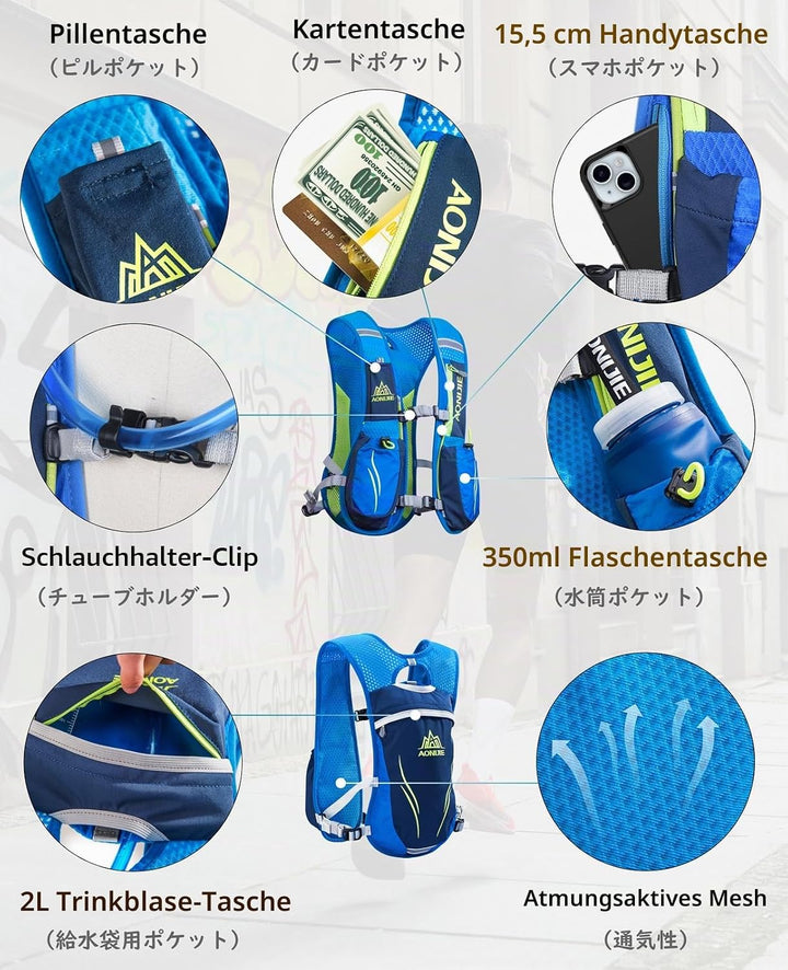TRIWONDER Ultraleicht Trinkrucksack, 5.5L Laufrucksack, Trailrunning Rucksack, Hydration Pack im Fre