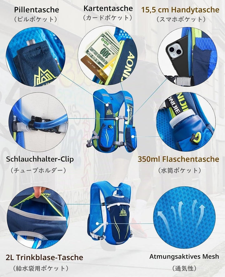 TRIWONDER Ultraleicht Trinkrucksack, 5.5L Laufrucksack, Trailrunning Rucksack, Hydration Pack im Fre