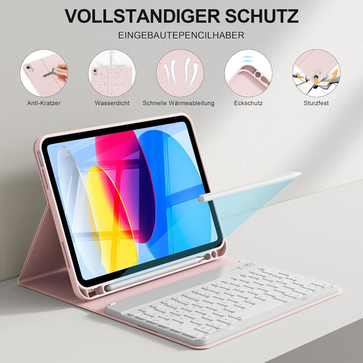 Hülle mit Tastatur für iPad A16 11. Generation 2025, für iPad 10. Generation 2022 10,9 Zoll, Bluetoo
