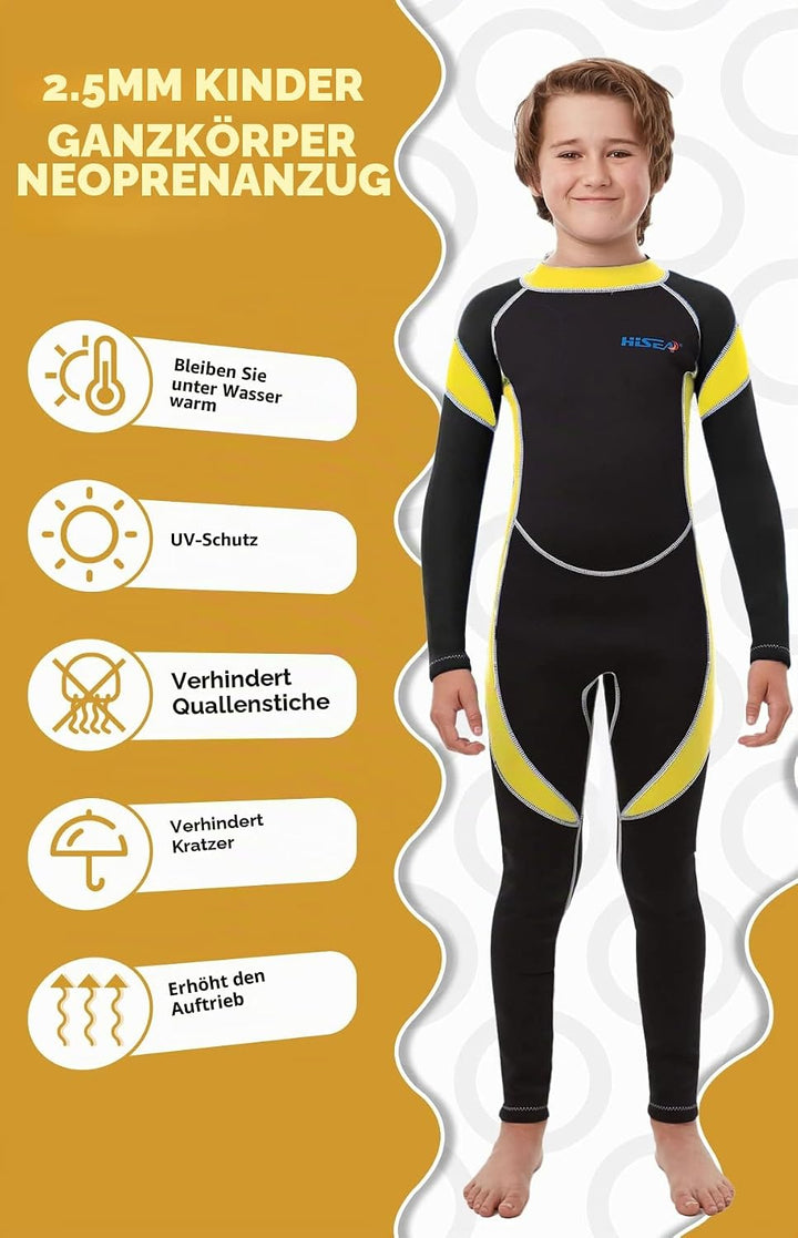 Yikayin Neoprenanzug Kinder, 2.5mm Neoprenanzug Lang Jungen Mädchen Rücken-Reissverschluss, Tauchanz