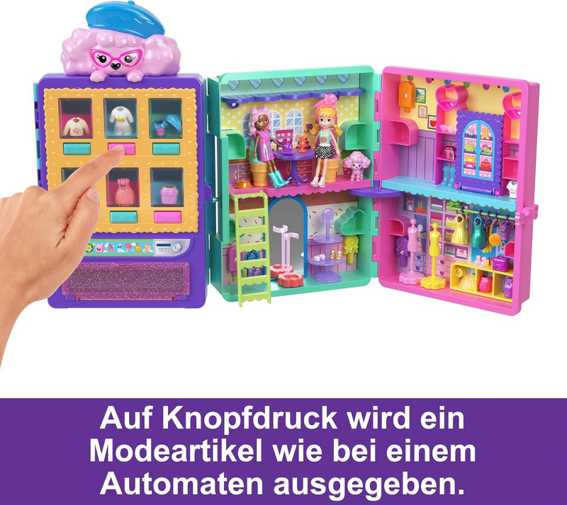 Polly Pocket Kleidergeschäft Spielset - Funktionierender Verkaufsautomat, 2-stöckiges Spielset, 2 Pu