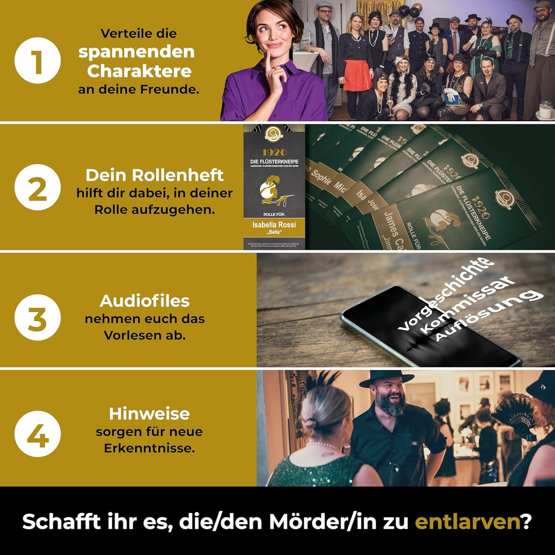 Krimidinner Partyspiel: 1920 Die Flüsterkneipe – Jazzmusik, Flapper-Kleidchen und EIN Mord (für 8-16