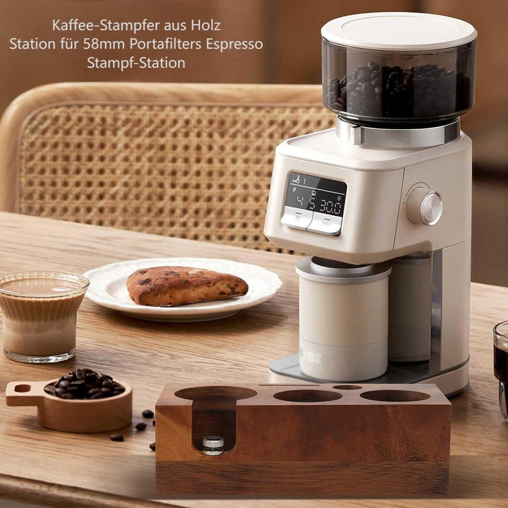 Beler Tamperstation Holz 58mm, Tamper Station aus Walnussholz für Siebträger 58 mm, Barista Espresso