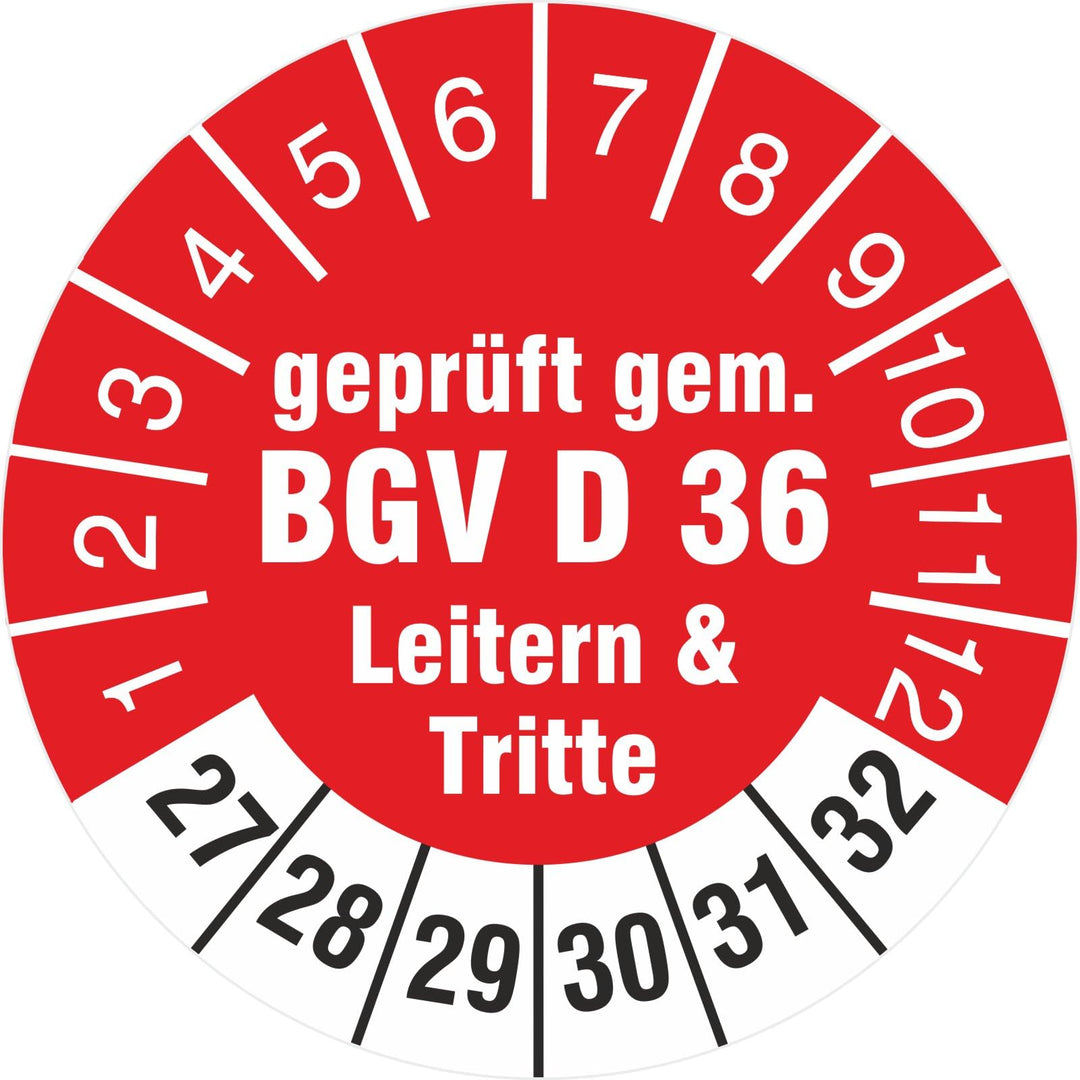 200 Stück Prüfplaketten 30 mm geprüft gemäss BGV D36 Leitern und Tritte Prüfetiketten 2023-2028 Roll