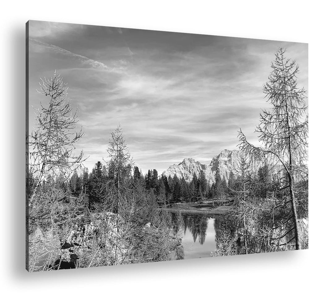 Herbstliche Berglandschaft der Dolomiten Format: 80x60 als Leinwand, Effekt: Schwarz&Weiss, Motiv fe