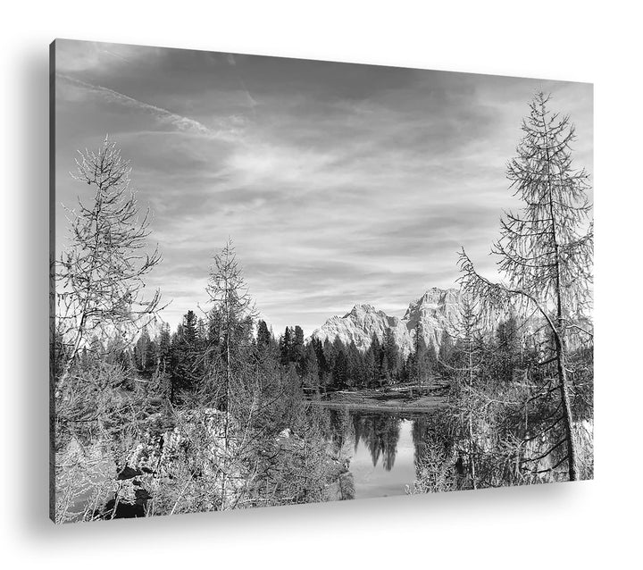 Herbstliche Berglandschaft der Dolomiten Format: 80x60 als Leinwand, Effekt: Schwarz&Weiss, Motiv fe