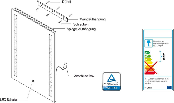 Sogoo SGSpiegel Badspiegel mit seitlicher LED Beleuchtung, Badezimmerspiegel 60x80cm, Lichtfarbe Wei