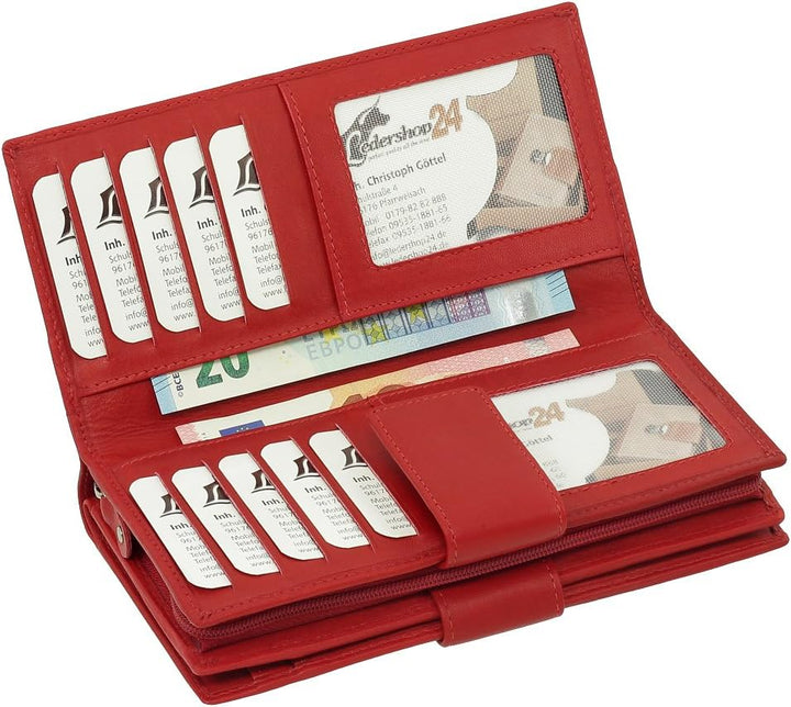 Luxus Leder Damen Geldbörse Portemonnaie Geldbeutel XXXL mit Reissverschluss 18,5 cm Farbe Rot, Rot