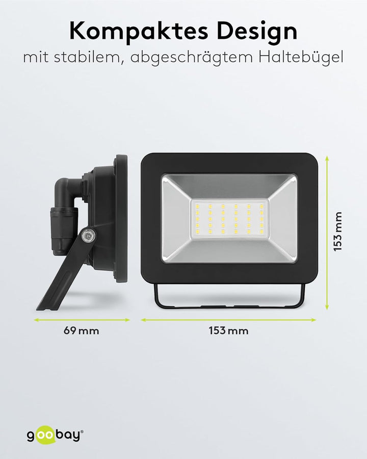 goobay 53872 LED Strahler Aussen 30W / Aussenstrahler IP65 / Neutralweisses Licht 2550 lm/LED Schein