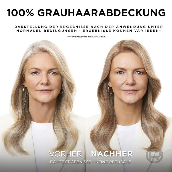 L'Oréal Paris Permanente Haarfarbe, 100% Grauhaarabdeckung, Haarfärbeset mit Coloration, Shampoo und