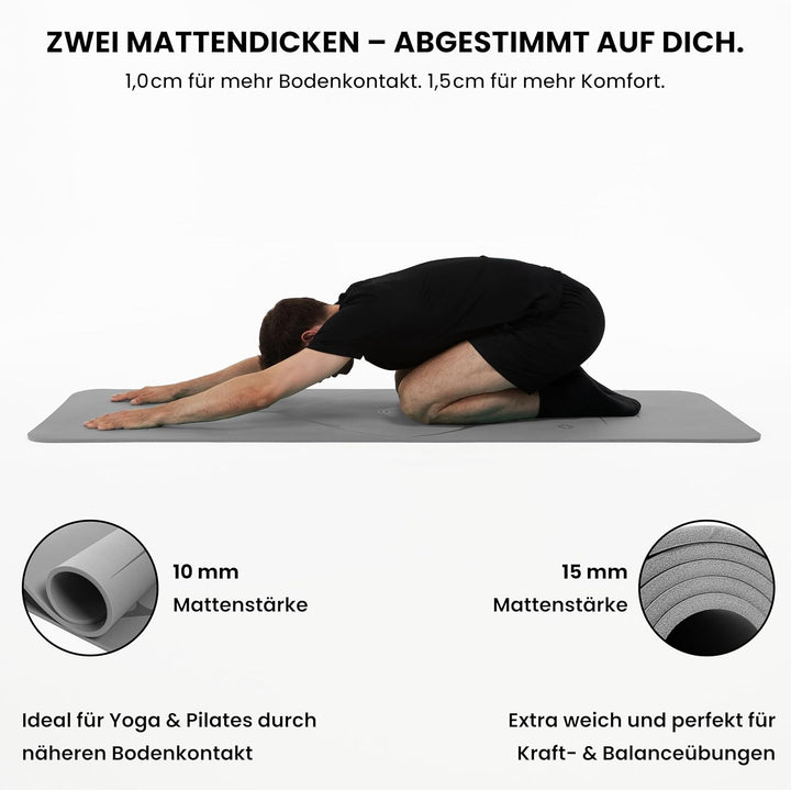 Yoga Matte aus Deutscher Entwicklung – Rutschfeste & gelenkschonende Yogamatte – 2 Komfort-Dicken (1
