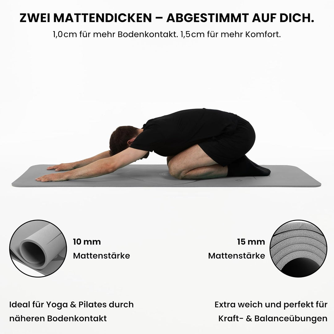 Yoga Matte aus Deutscher Entwicklung – Rutschfeste &amp; gelenkschonende Yogamatte – 2 Komfort-Dicken (1