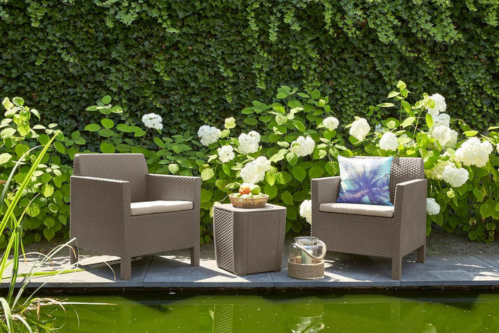 Allibert by Keter Gartentisch Luzon Flat Wicker, Cappuccino, Deckel abnehmbar, mit Stauraum, Kunstst