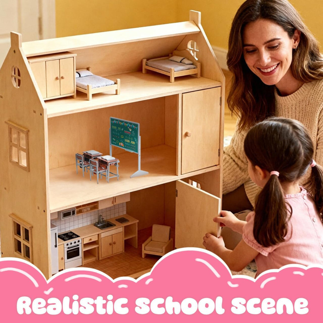 TOYANDONA 1 Set Miniatur-Klassenzimmer-Spielset Mini-Puppenmöbelmodelle mit Schultafel, Stuhl, Schre
