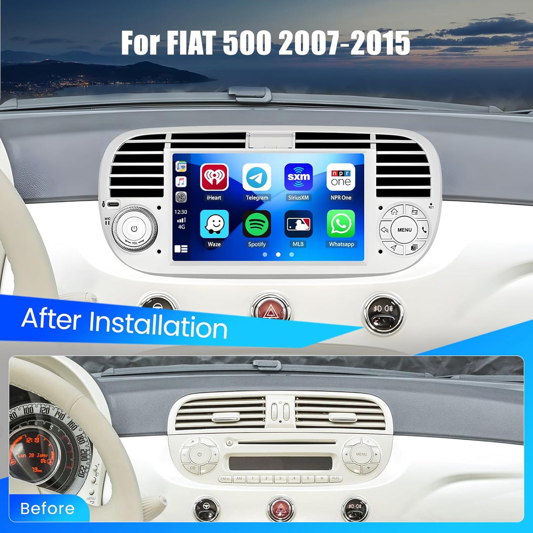 Hikity Android 13 Autoradio mit Navi für FIAT 500(2007-2015), 7 Zoll Touchscreen Auto Radio Bluetoot