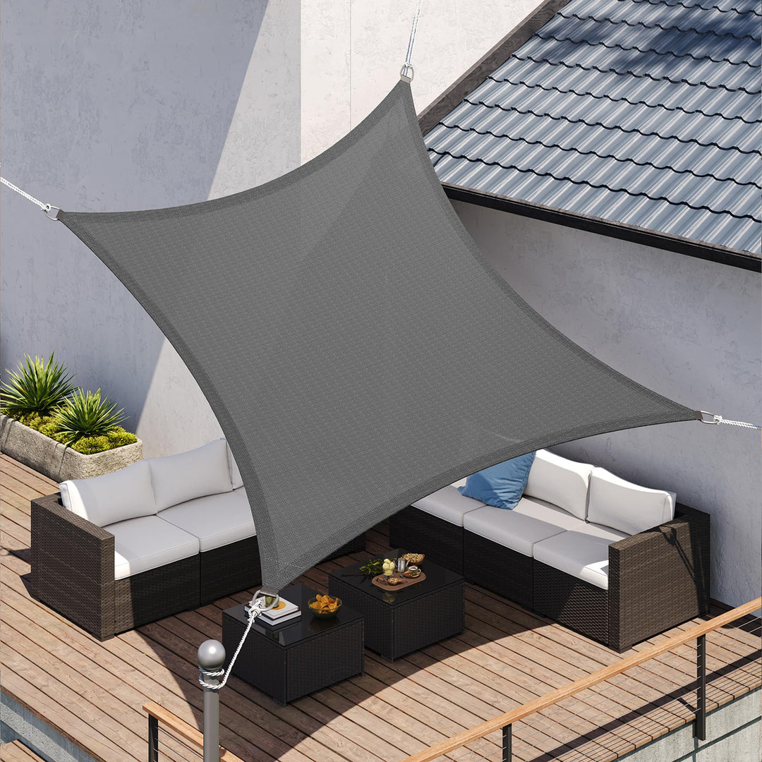 SONGMICS Sonnensegel 5 x 5 m, Sonnenschutz aus HDPE-Gewebe, luftdurchlässig, wasserdurchlässig, für
