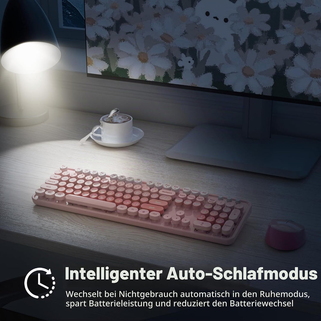 SOLIDEE Kabellose Tastatur und Maus-Kombination, Schreibmaschinen-Tastatur Mit Ziffernblock, 2.4GHz