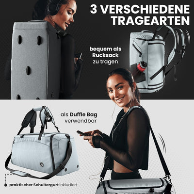 Sporttasche Trainingstasche + Rucksack, Schuhfach, Nassfach | Reisetasche Schwimmtasche Fitnesstasch