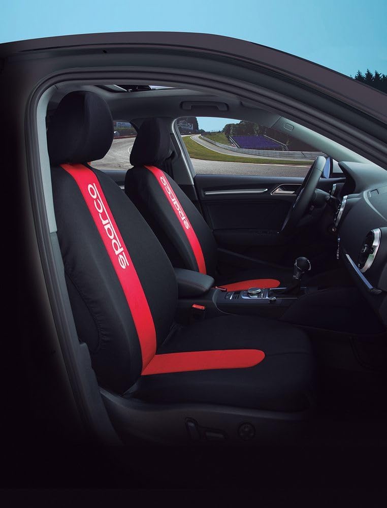 Sparco SPC1013 Set von Abdeckungen für Autositze, schwarz und rot, Modell CLASSIC, 9 Stück, Red