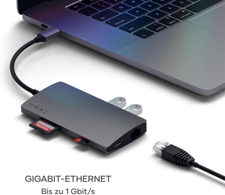 SATECHI USB-C Hub V2 8-in-1, PD 60 W, Space Grau Space Grau V2 60W USB-A 4K, Space Grau V2 60W USB-A