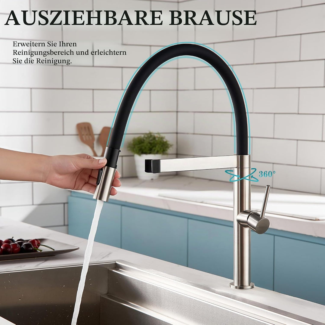 Tohlar Wasserhahn Küche, Hochdruck Küchenarmatur mit Herausziehbarer Brause, Einhebel Küchenarmatur