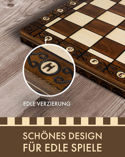 ChessEbook Schachspiel - Hochwertiges Schachbrett aus Holz - Chess Board Set klappbar - Schachbrett-