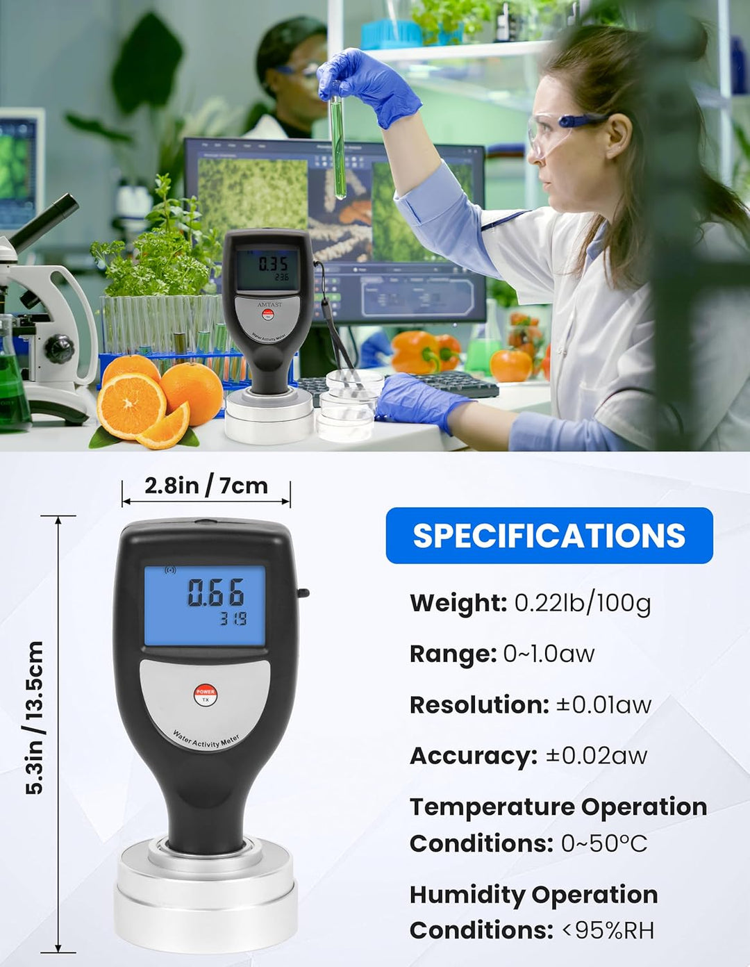 AMTAST Wasser-Aktivitätsmessgerät mit Bluetooth-Funktion für PC Smart Food Water Activity Meter WA-6