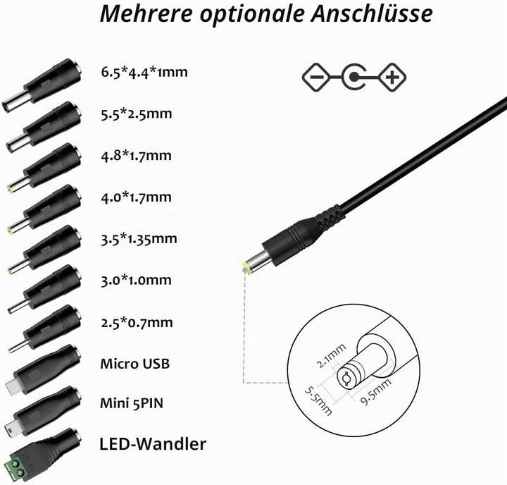Zolt Universal AC zu DC 3V 4.5V 5V 6V 7.5V 9V 12V 2A Netzteil mit 5V 2A USB Port und 10 DC Steckern