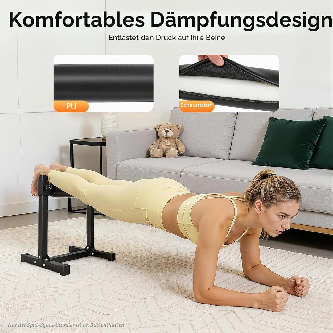 Bulgarischer Split Squat Stand, Single Leg Squat Roller Stand mit 9 Verstellbaren Rollenhöhen Lower