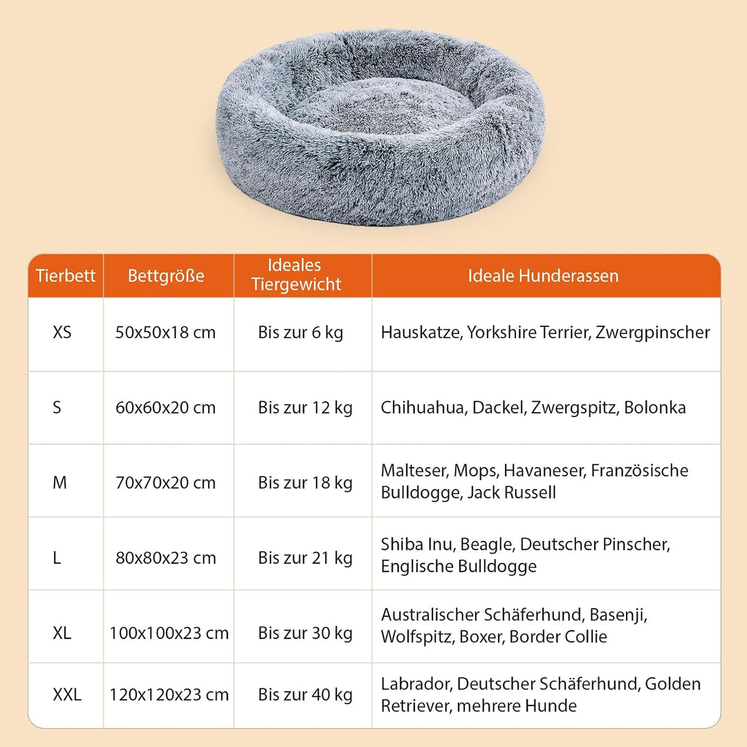 Hundebett Katzenbett Waschbar flauschig 70 cm Grau | orthopädische Hundebetten grosse und kleine Hun