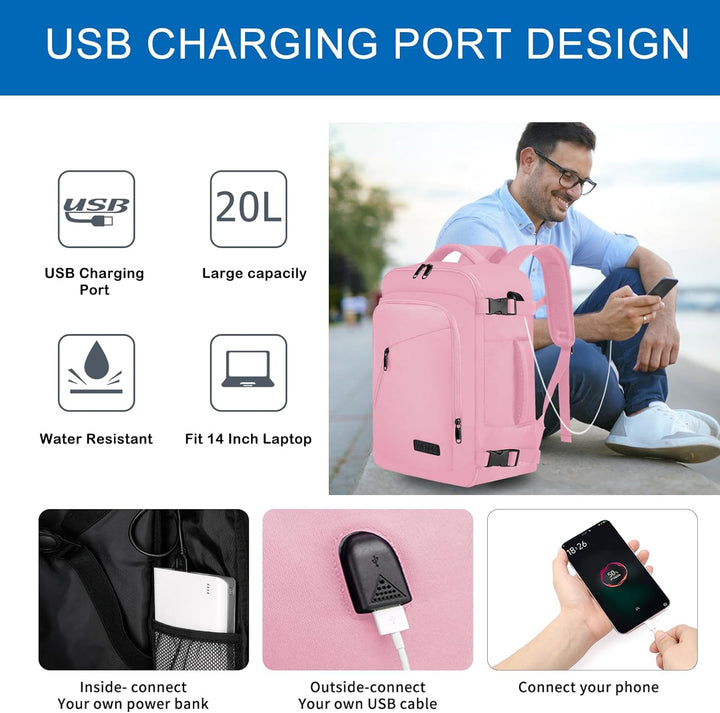 Handgepäck Rucksack 40x20x25 für Ryanair Klein Reiserucksack für Damen Handgepäck Flugzeug Rucksack